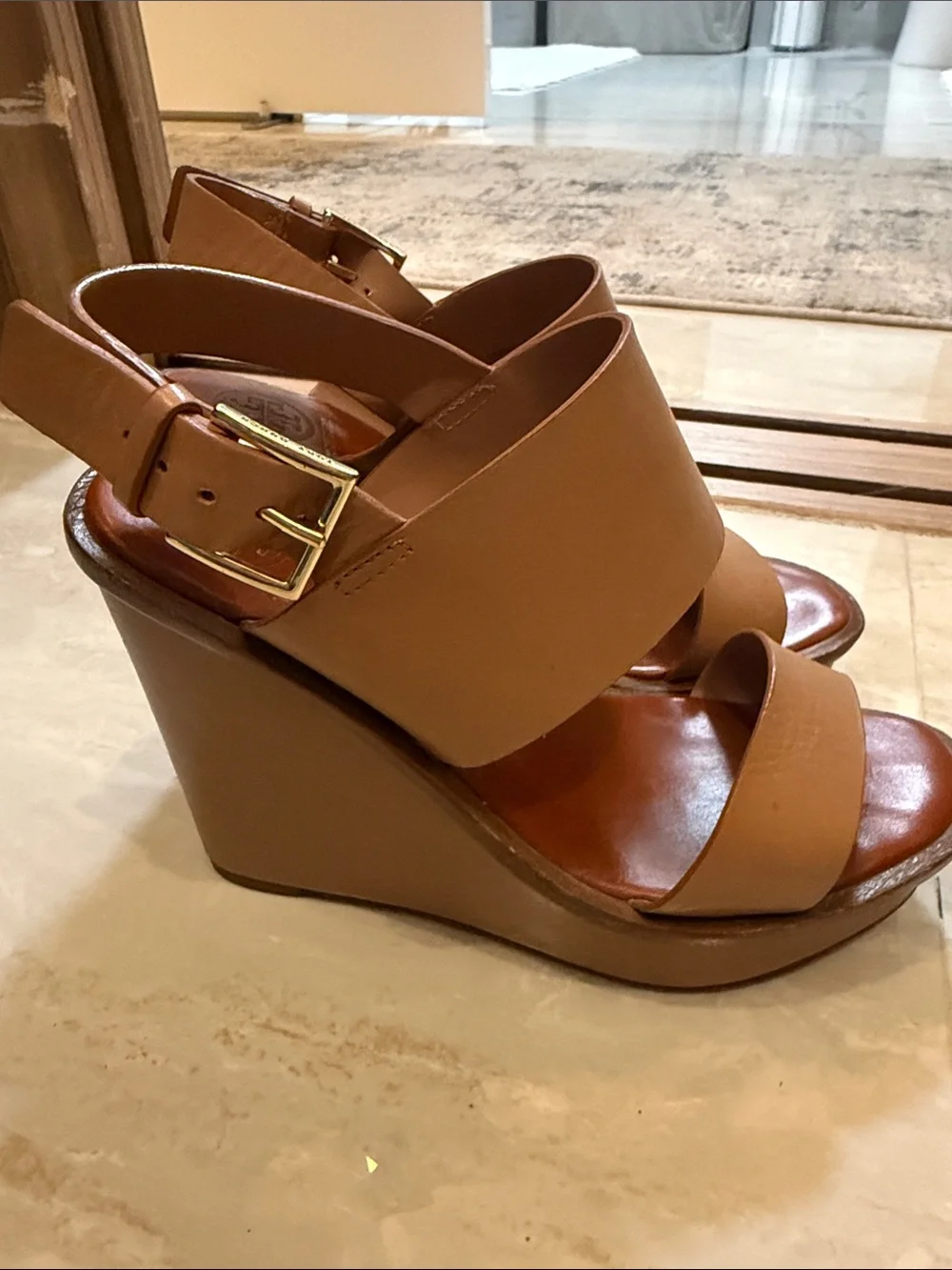 Tory Burch Leather Double-Strap Wedge Platform Sandals